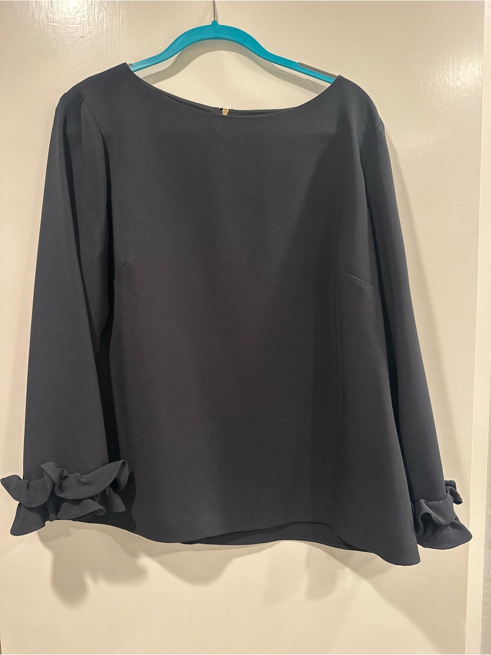 Sail to Sable Black Ruffle-Cuff Boatneck Blouse